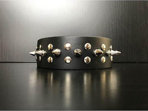 Black/1 Spike Studs - Leather Dog Collar - Size XL
